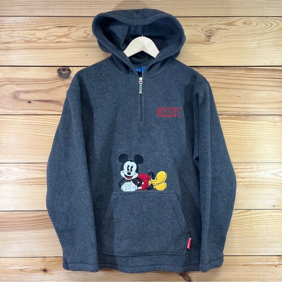 Disney Mickey Mouse Fleece Pullover XL Hoodie Embroidered Kangaroo Pouch B87 - Picture 1 of 11